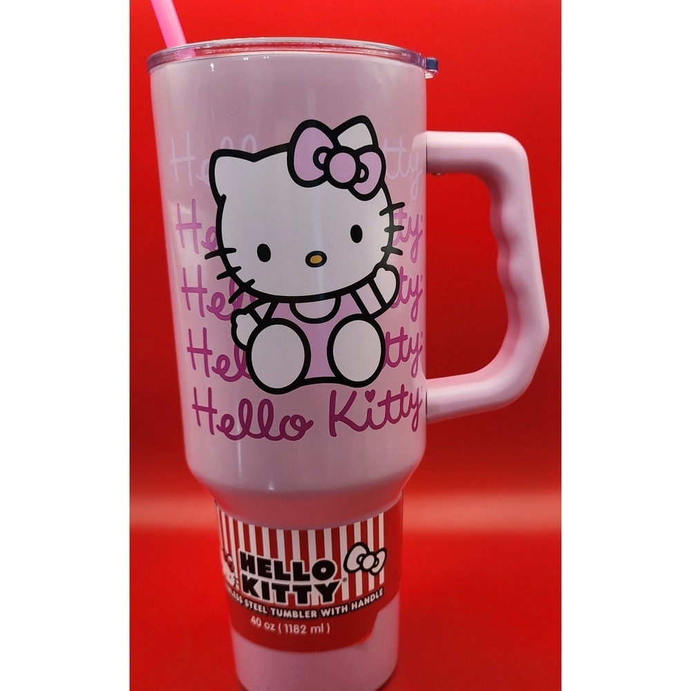 Hello Kitty Stainless Steel Tumbler with Handle 40 oz Pink Insulated Travel Mug